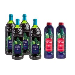 TNJ & Max Pack - 4 Botellas de Tahitian Noni Original + 2 Botellas de Noni Max